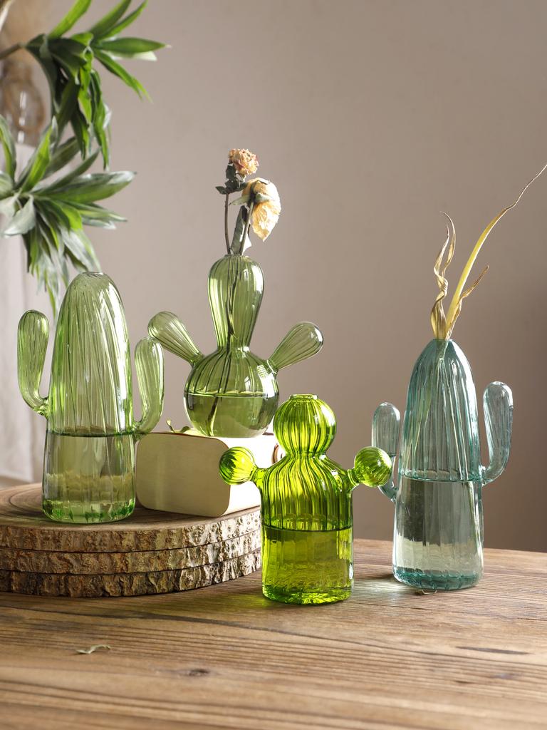 Glass Vase With Cactus Shaped Design Exquisite Workmanship Table Centerpiece Plant Vase For Dining Room Home Decorations Gifts