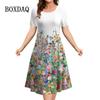 2026 New Summer Fashion Women's 3d Floral Print Short-sleeved Loose Dress A-line Elegant Casual Ladies Dress