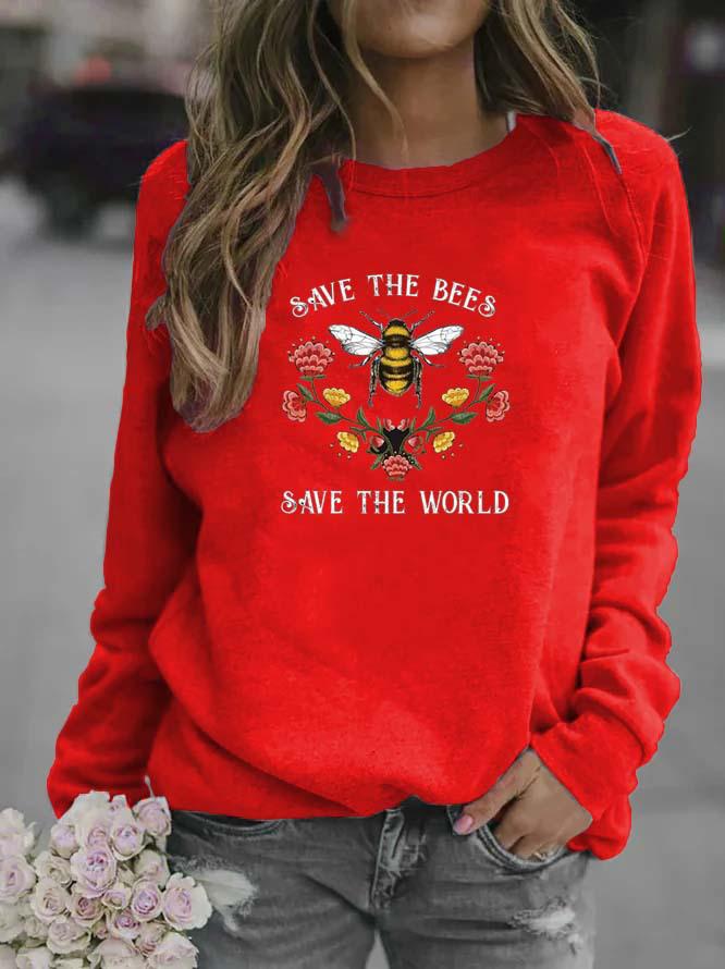 Women's Bee Pattern Round Neck Sweatshirt