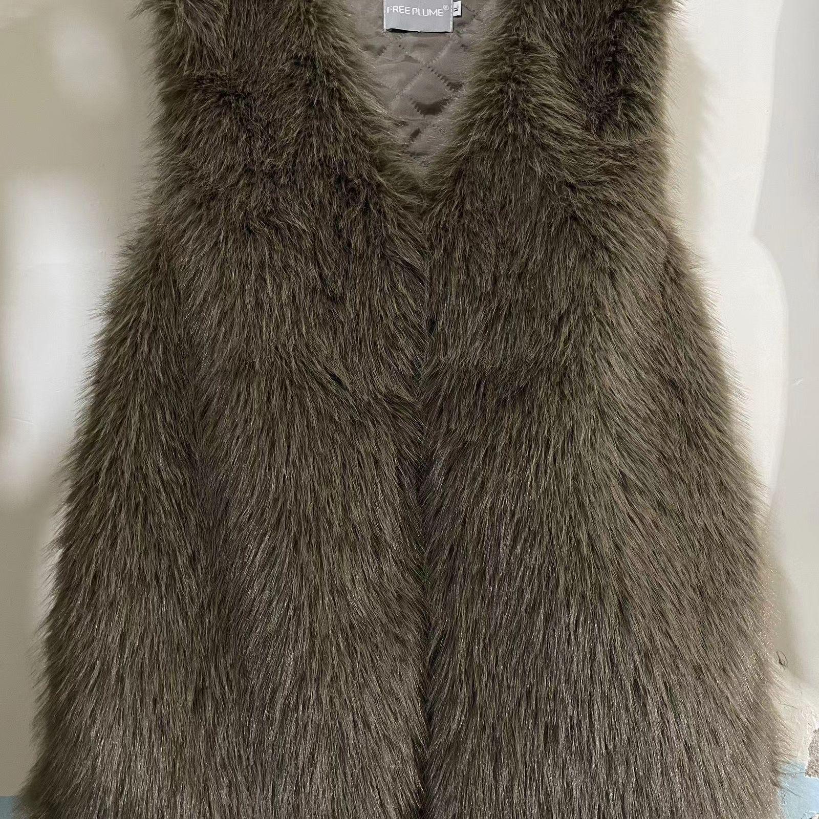 

Новый осенне-зимний жилет из искусственного меха средней длины, вязаный жилет из искусственного енота, модный и тонкий жилет 2XL темно-коричневого