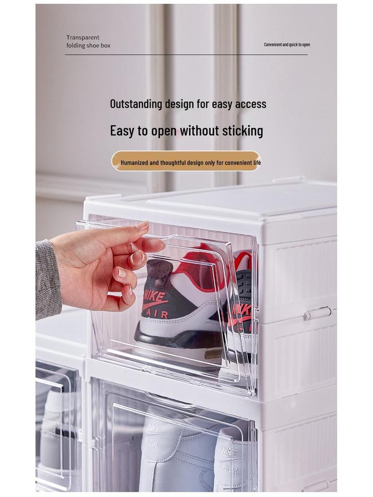 Transparent Foldable Shoe Storage Box - Space-Saving Organizer & Sneaker Rack, No Installation Required