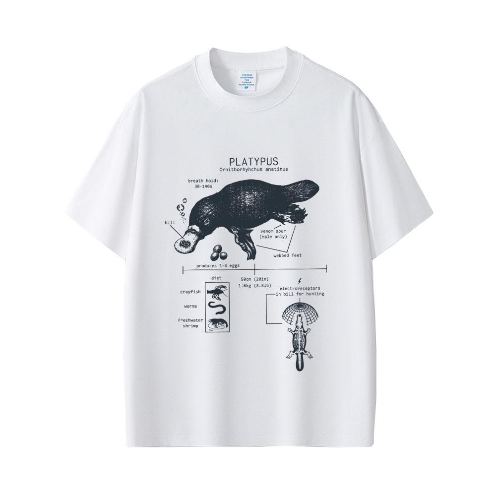 Maglietta Grafica Divertente Anatomia dell'Ornitorinco Uomo Donna Casual Oversize Girocollo Magliette Maschili Vintage Streetwear Moda Maschile Maglietta