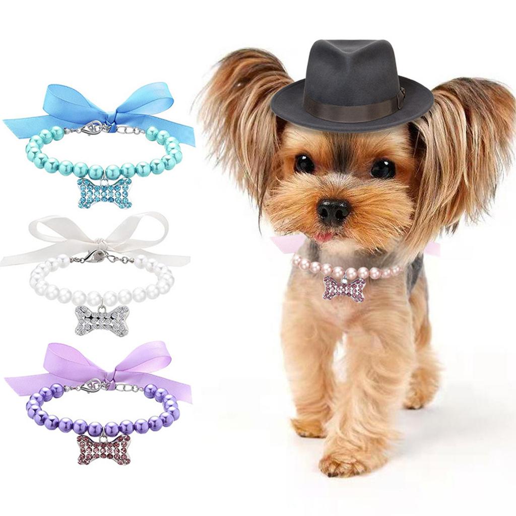 Imitation Pearl Cute Dog Necklace Pet Collar Accessories Jewelry Neck Chain For Small Dogs Large Dog Cats
