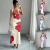 Damen Maxikleid mit Neckholder und ohne Träger, Roter Blumenprint, Mehrere Farben