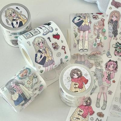 Energy Girl Theme Korean Stickers Kawaii Girl Multi-Pattern Character Sticker Adhesive Character Illustration Scrapbooking Tape