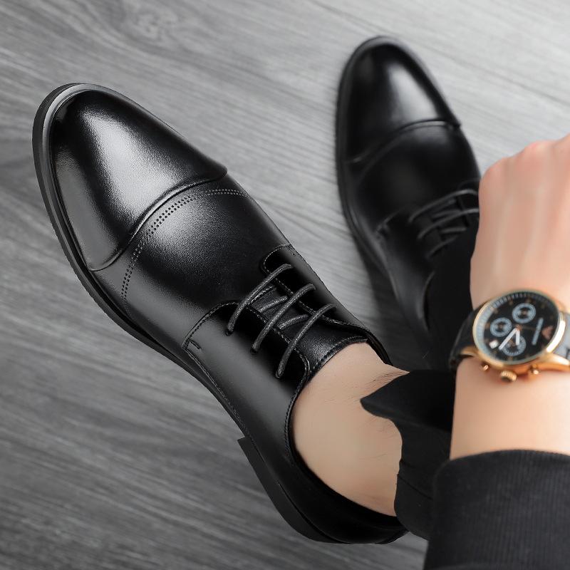 Low-top lace-up men's formal leather shoes men's inner height-increasing casual leather shoes with suit shoes 2025
