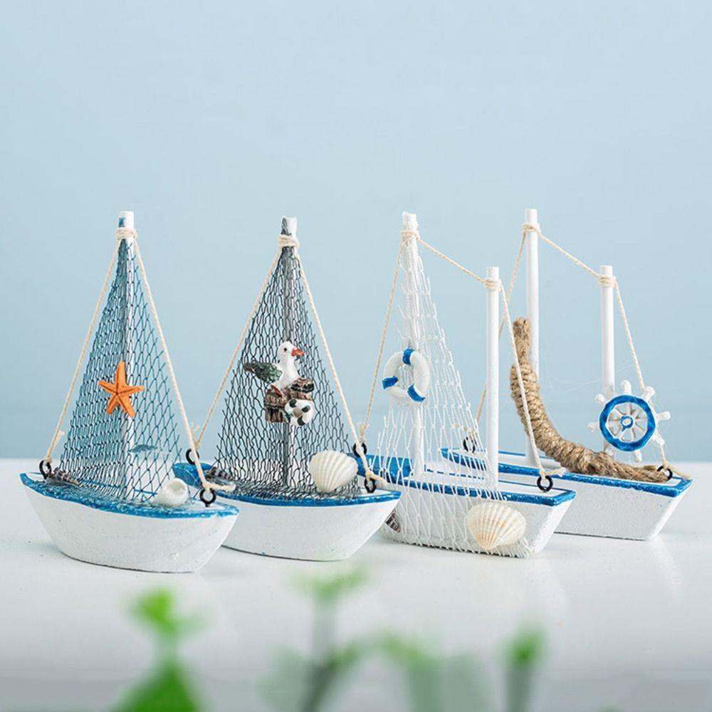 Mediterranean Style Sailing Boat Model Handmade Nautical Decor Miniature Sailboat Party Decoration