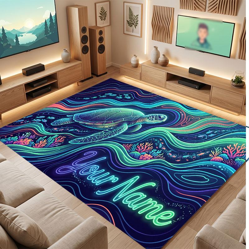 Octopus Sea Life Theme Crystal Velvet Floor Rug Personalized Custom Name Text Warm Carpet Home Decoration
