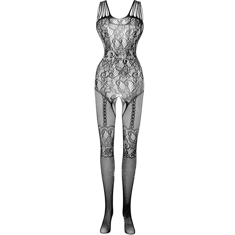 Women Fishing Net One-piece Top Off-shoulder See-through Bodysuit Crotchless Body Suit Plus Size Low Waist Jumpsuit
