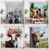 Highland Cow Farmland Shower Curtains Countryside Scenery Funny Animals Bathroom Decorations Grassland Polyester Bath Curtain