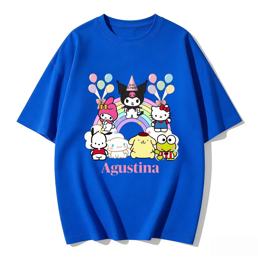 2026 New Sanrio Characters Birthday Cartoon Print Tshirt Family Matching Outfits Casual Short Sleeve Tee for Women Unisex Kids Tee