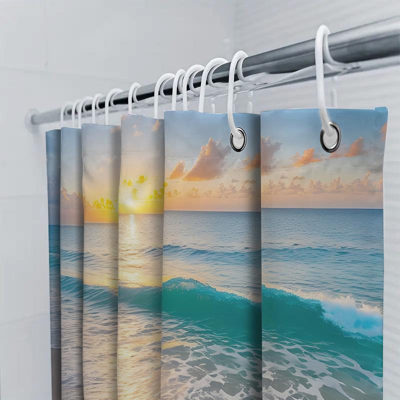Bella Tenda da Doccia Stampata con Spiaggia al Tramonto Impermeabile Decorazione Bagno Miglioramento Casa Tessuto Impermeabile Tende da Bagno Morbida Pl