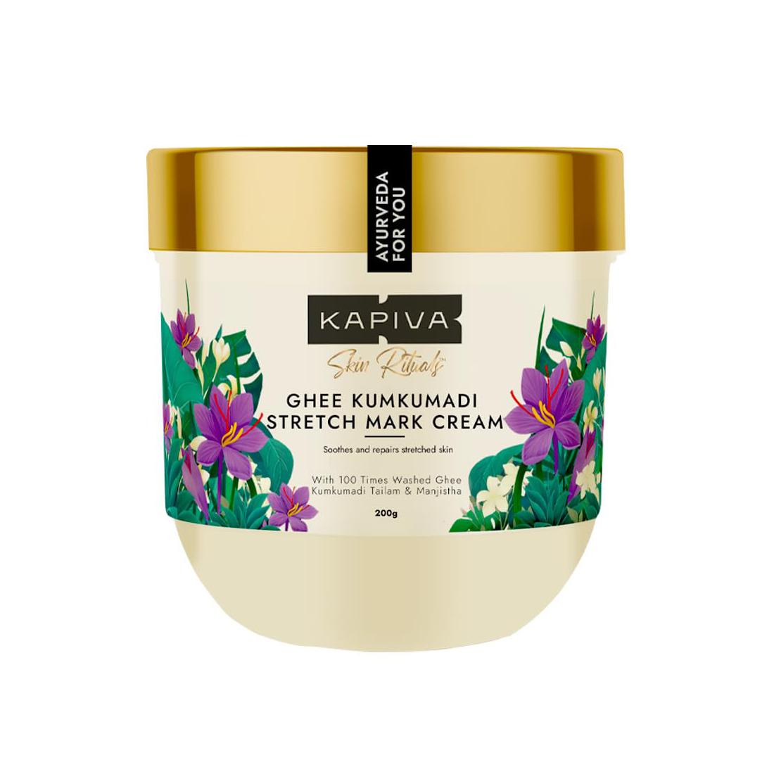 

Крем от растяжек с Кумкумади и Гхи (200 г), Ghee Kumkumadi Stretch Mark Cream, Kapiva