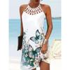 VEZFAA Women's Fashion Summer Spring Colour Block Print Sleeveless Middle Waistline Casual Dresses
