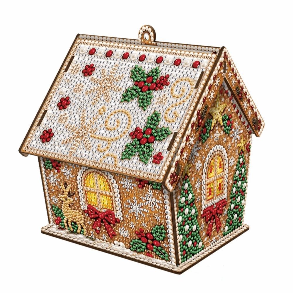 Four-sided DIY Pearl Art Kit Rhinestone 3D House Ornament Holiday Gift
