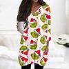 Womens Tops V-neck 3/4 Sleeve Blouses Casual Mid-length Shirts Fashion Christmas Print Tunic Tops With Pockets