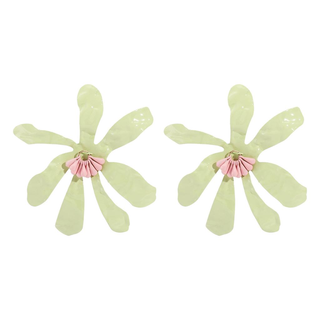 Women Fashion Personality Alloy Oil Dripping Exaggerated Flower Stud Earrings Summer Vacation Style Temperament Ear Jewelry