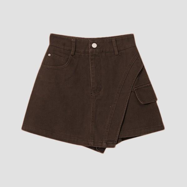 

Petite High-Waisted Coffee-Colored Denim Cargo Shorts for Women - 2026 Spring/Summer Slimming & Irregular Design with Letter Detail S (40-44 kg) - ships within 5 days