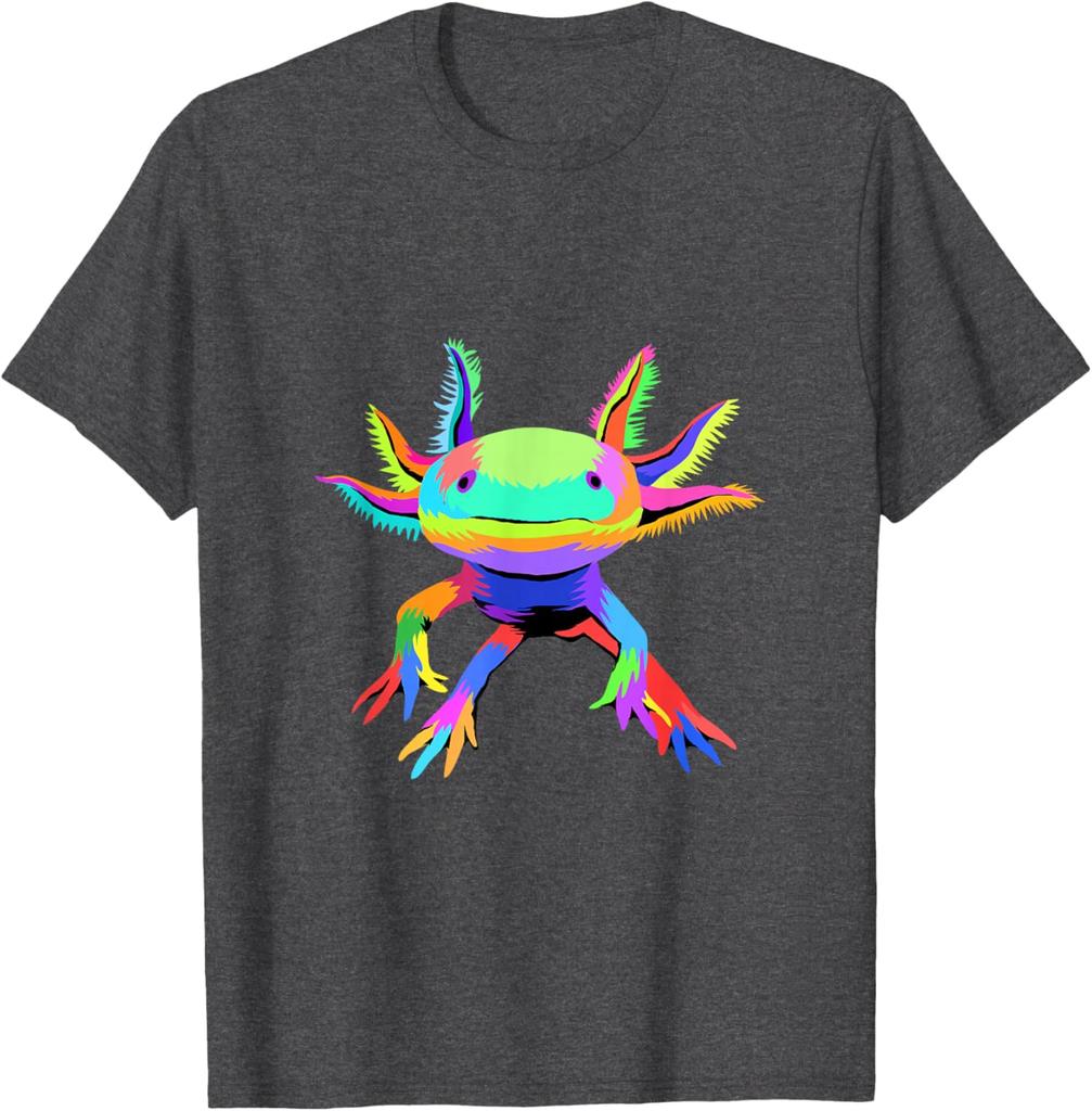 Colorful Pop Art Axolotl Lover Graphic Tee Breathable Cotton Casual T-Shirt for Men