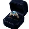 New European and American, ring inlaid with sea blue zircon versatile Internet celebrity women's jewelry, fashionable small