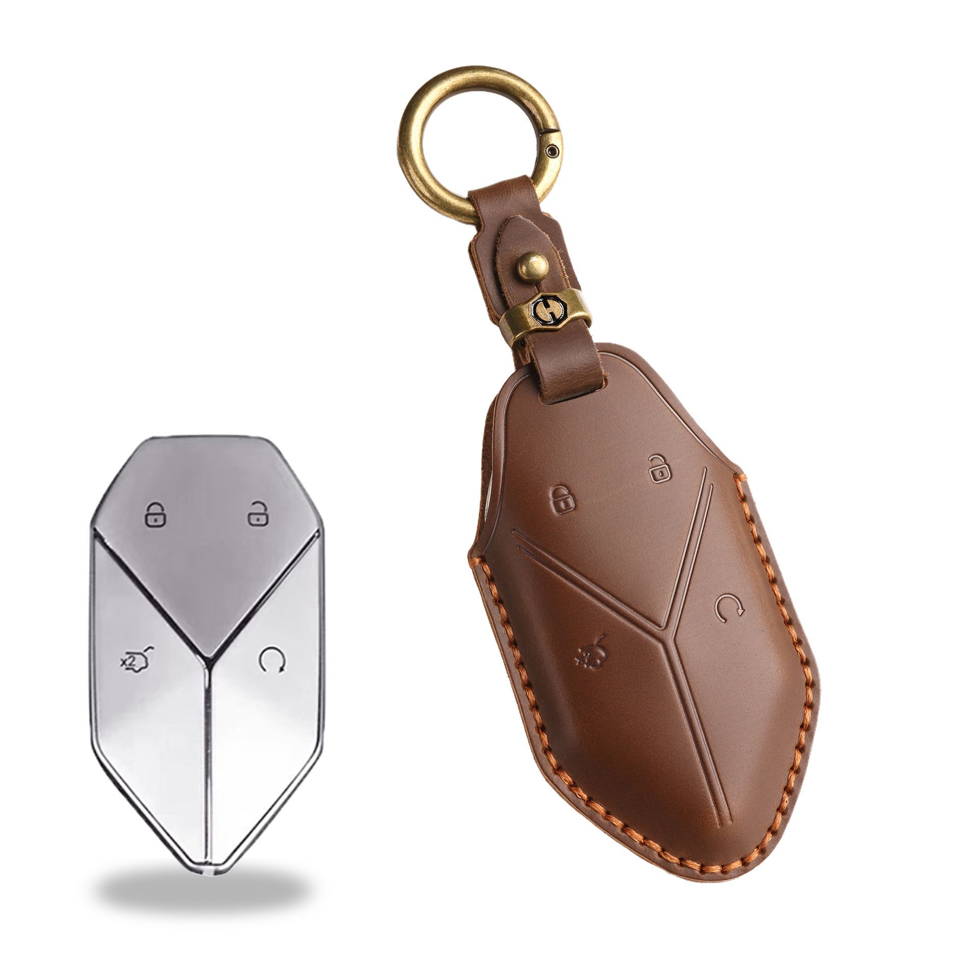 

Retro Key Cover Is Suitable For Equation Leopard 5 Special All-Inclusive Key Protective Cover Handmade Leather Key Bag Chain коричневый