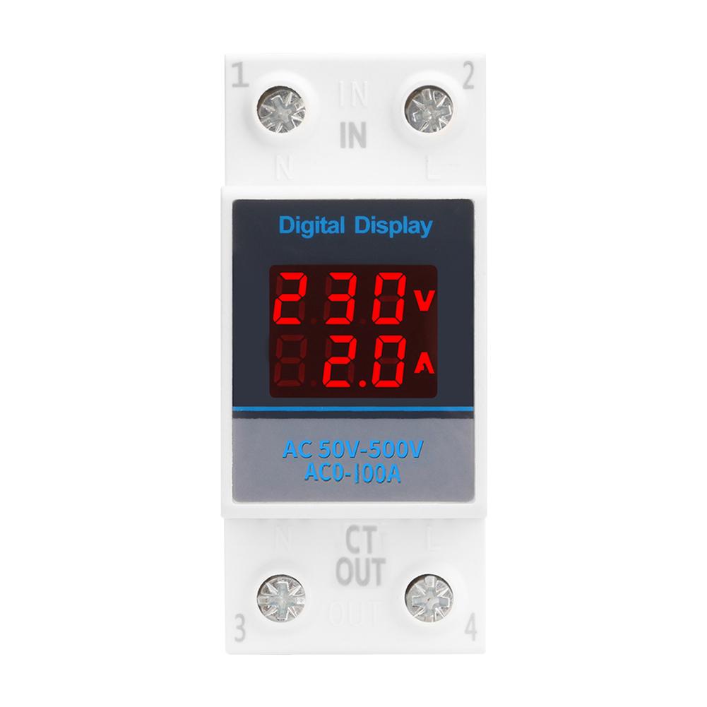 AC50-500V LED Digital Multimeter Voltage Meter DIN Rail Voltage Current Tester Single Phase 220V for Measuring Voltage Current