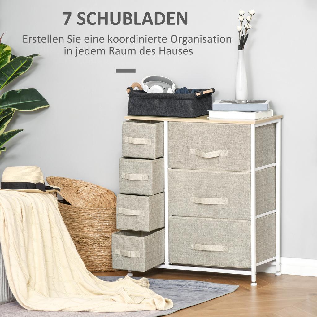 Chest of Drawers, Sideboard, 7 Foldable Fabric Drawers, Metal Frame, 63.5 X 30 X 71 Cm, Light Gray