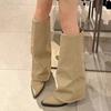 Fashion Knee High Heels Women Boots Leather Chunky Fashion Shoes Pointed Toe Snow Long Boots New Designer Pumps