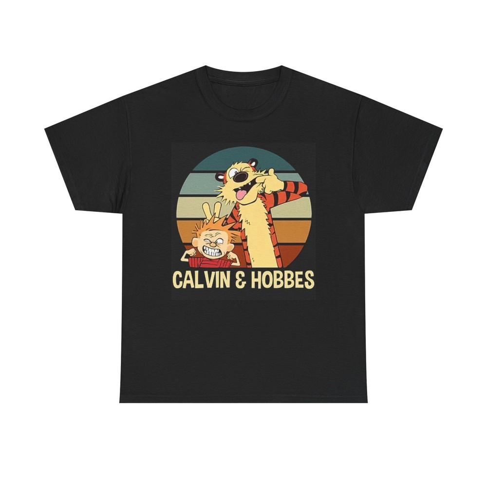 Графическая футболка Calvin And Hobbes Ретро Мультфильм Унисекс Тяжелый Хлопок L