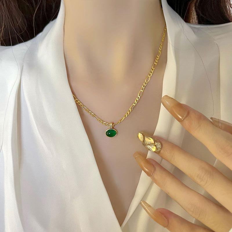 Colier Oval Smarald Stil Palat Retro Francez Lux Lanț Claviculă Femei