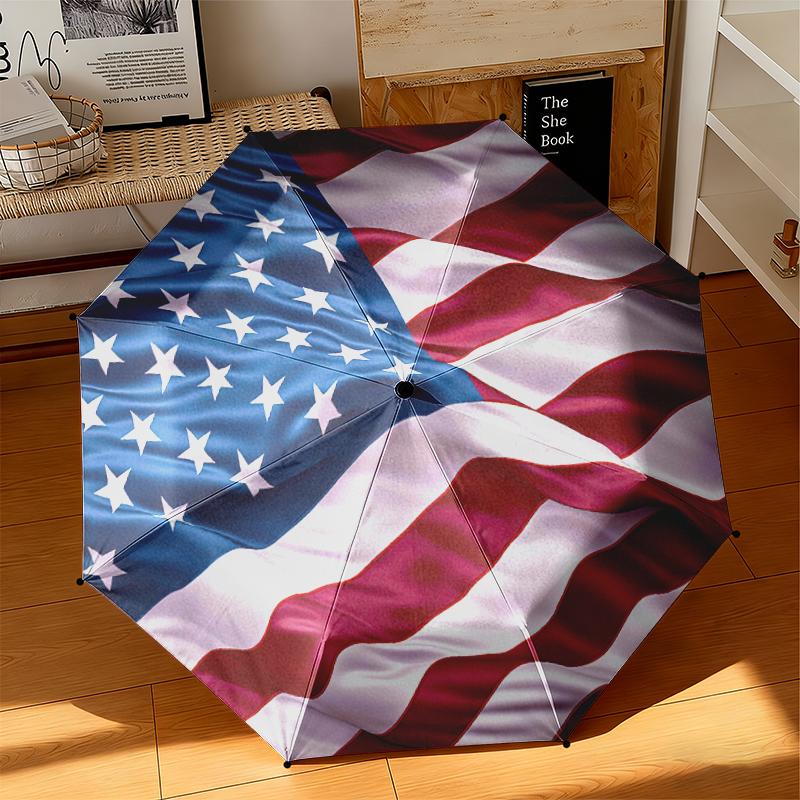 1 Stück Amerikanische Flagge Regenschirm Tragbar Faltbar Eisenrahmen Lochknochenstruktur Outdoor Heim Regenschirm