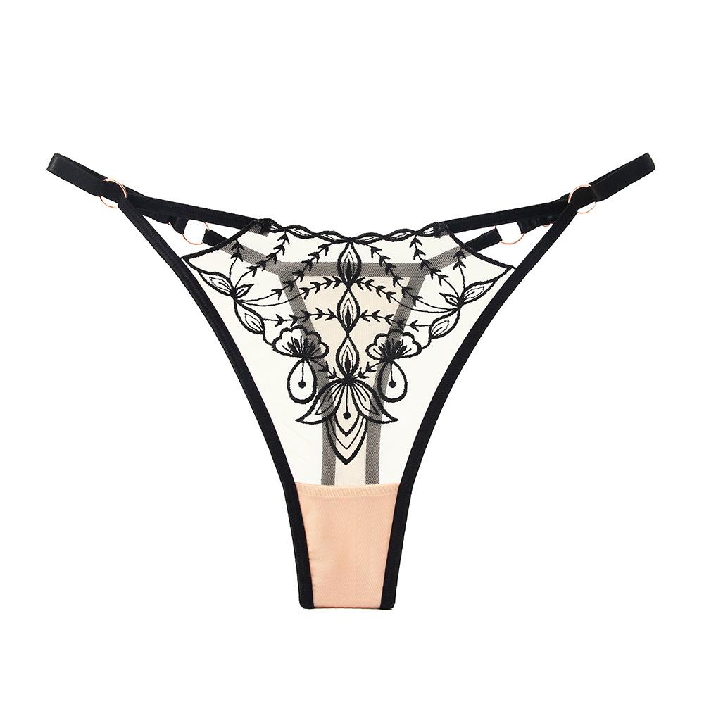 French Celebrity Heavy Industry Embroidery Sexy Panties Women's Delicate Mesh Comfortable Cotton Crotch Hollow Temptation Thong Large Size