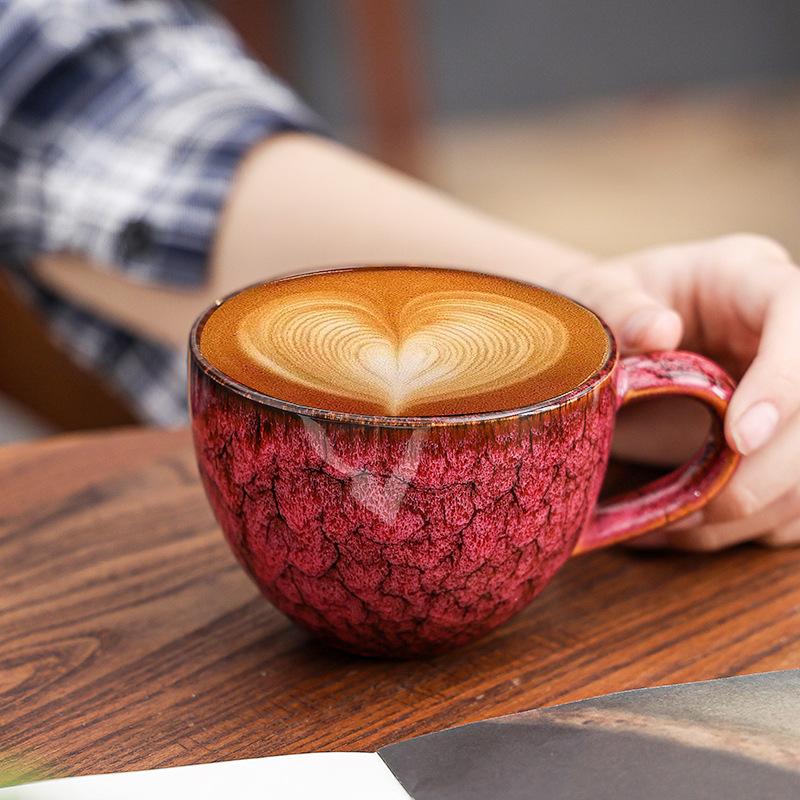Kiln Change Retro Ceramic Coffee Cup American Latte Latte Flower Cup Breakfast Milk Cup Creative Mug