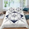 Duvet Cover Compass and Wind Rose Nautical Theme Voyage Words Decorative Bedding Blue White Room Decoration for Women Men Gifts