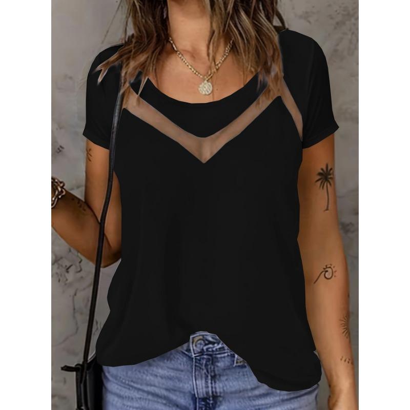 Summer Solid Color Slim Fit Fashionable Mesh Short Sleeved Women Shirt