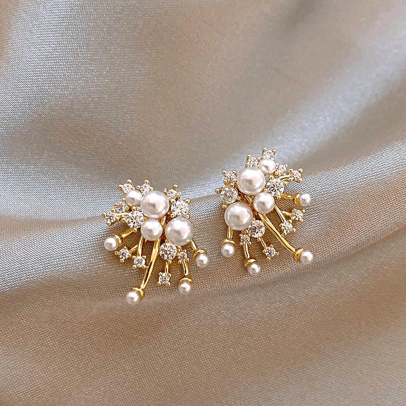 Silver Needle Zircon Pearl Tassel Earrings - Elegant Retro Design for Women