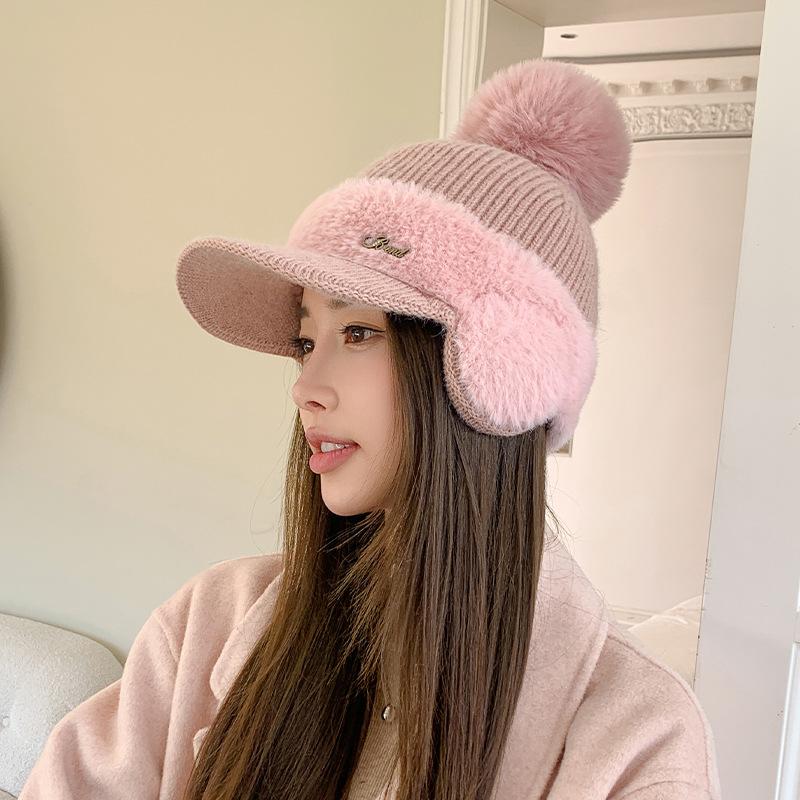 Warm Women's Autumn and Winter Ponytail Knitted Baseball Cap Thickened Outdoor Riding Cold Ear Protection Cap