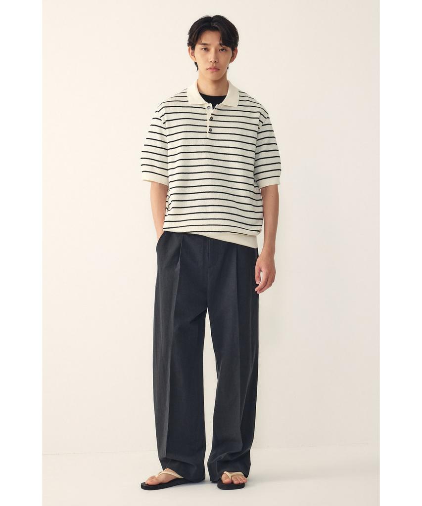 STUDIO TOMBOY [Men] Striped Collared Neck Short Sleeve Knit_Ivory 91M6252221
