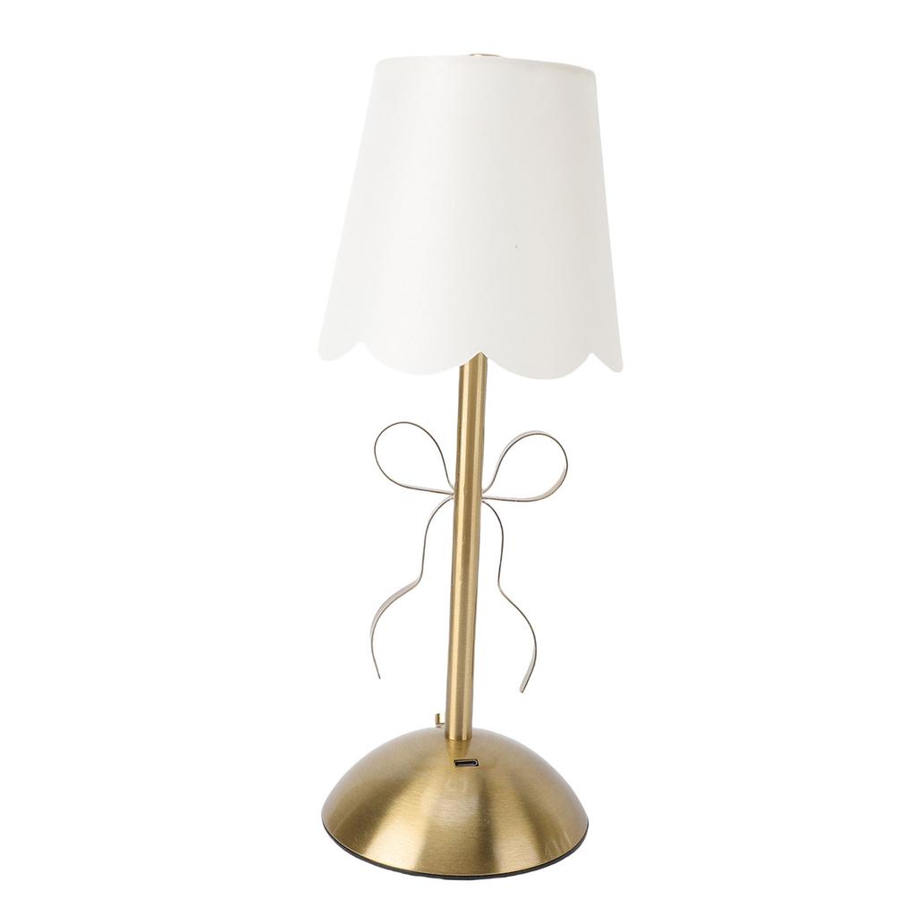 Bow Table Lamp with Fabric Shade Cute Decorative Metal Rechargeable Cordless Bedside Lamp for Bedroom
