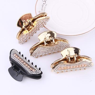 Elegant Women Rhinestone Faux Pearl Hair Claw Hairpin Ponytail Holder Accessory