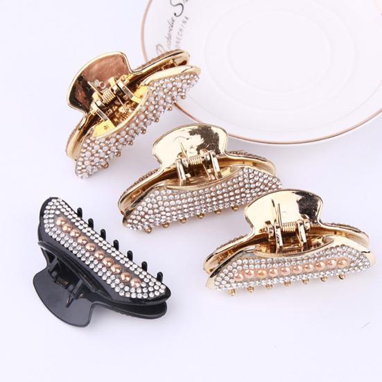 Elegant Women Rhinestone Faux Pearl Hair Claw Hairpin Ponytail Holder Accessory