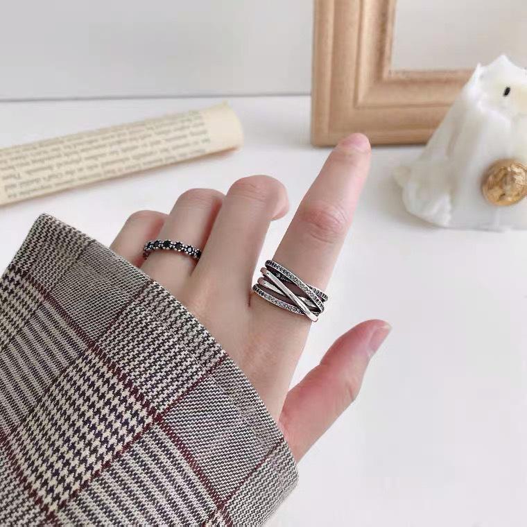 Beixi Retro S925 Sterling Silver Zircon Multi-layer Adjustable Women s Ring Open Adjustable