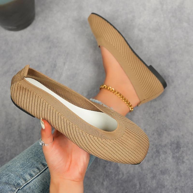 Large Size Square Head Flat Bottom Lazy Single Shoes Women's Flying Weaving Breathable Casual Versatile Doudou Shoes Women
