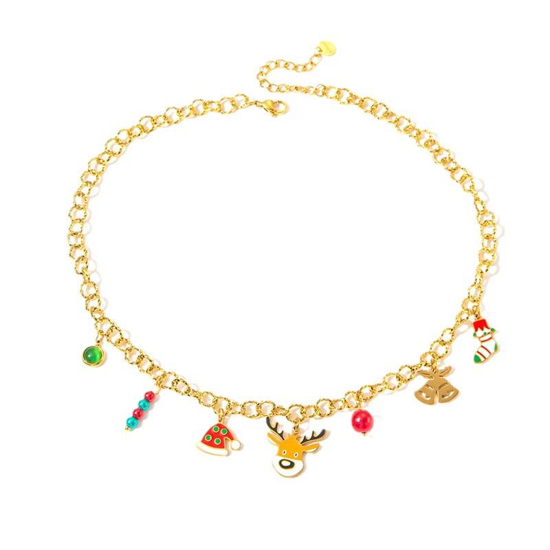 Set de Joyería Navideña de Alta Gama: Collar con Colgante de Reno en Trineo, Pulsera de Árbol de Navidad y Pendientes de Acero de Titanio para Mujer