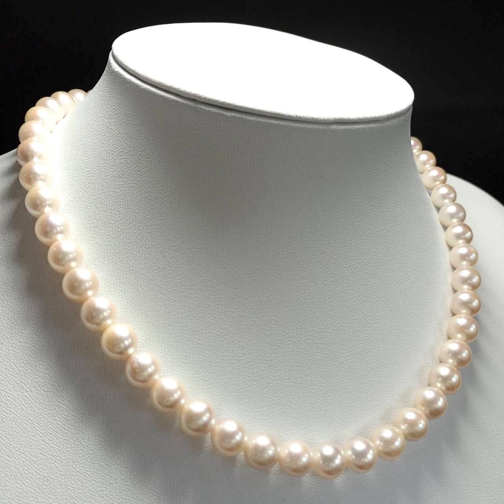 JEWELRY MAKI Akoya Pearl Large Shiny Necklace Jewelry Shiny Pink White Approx.43cm 8.0mm–8.5mm 43g Silver Findings