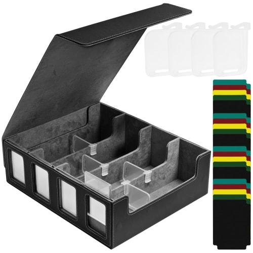 Socpuro 4-Column Magnetic Deck Case, Large Capacity (3200+ Cards), with Detachable Lid, PU Leather, Compatible with Magnetic Loaders, Window, Dividers