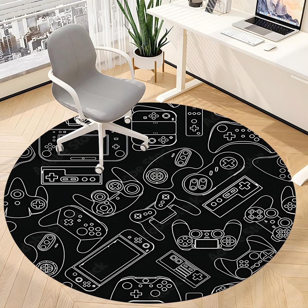 1pc Gaming Controllers Office Round Area Rug, Under Office Chairs Bedroom Living Room Home Decor, Room Deco