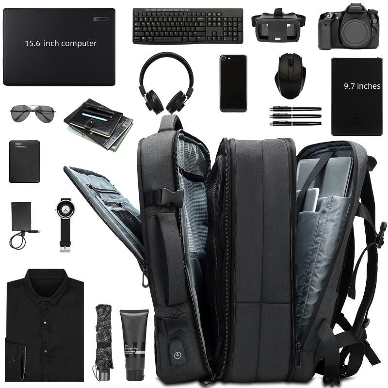 Men's Expandable Waterproof Business Travel Backpack, Large Capacity, Oxford Cloth, for Laptops.