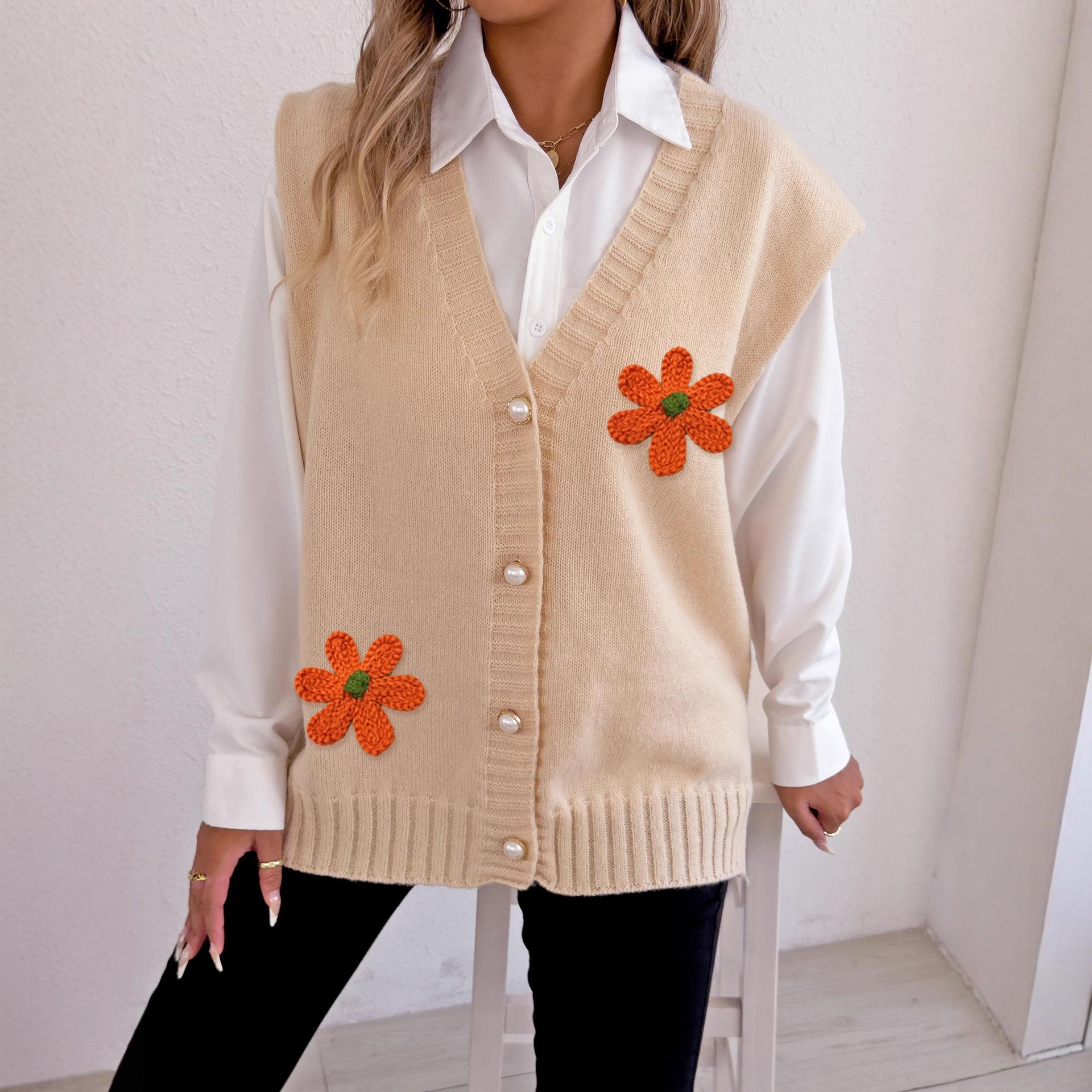 Женский осенне-зимний жилет с жемчужными пуговицами, свободный повседневный кардиган, свитер и жилет One size абрикосовый