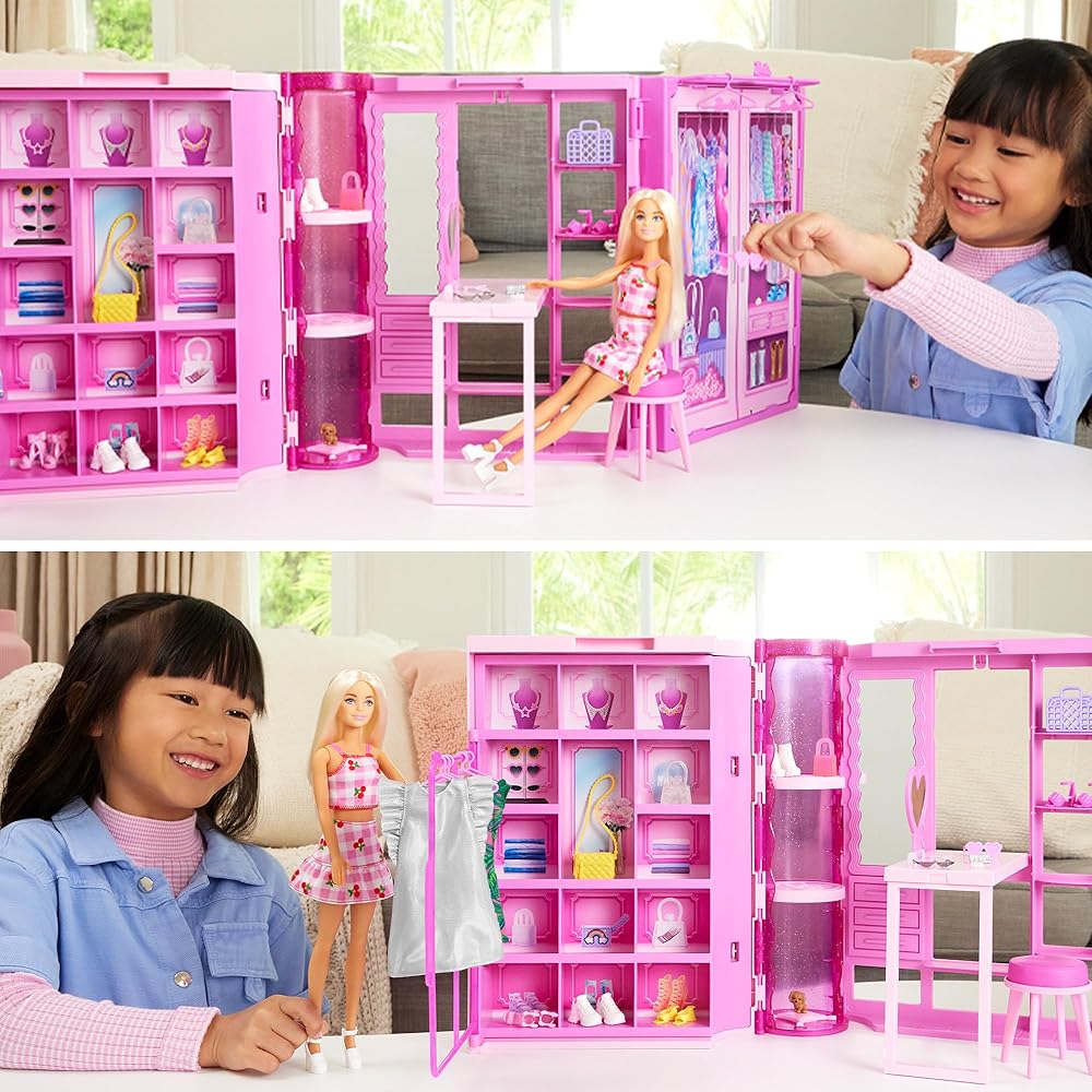 Barbie Dream Closet with Doll Pink Fashion Playset for Dress-Up and Role Play Ages 3+